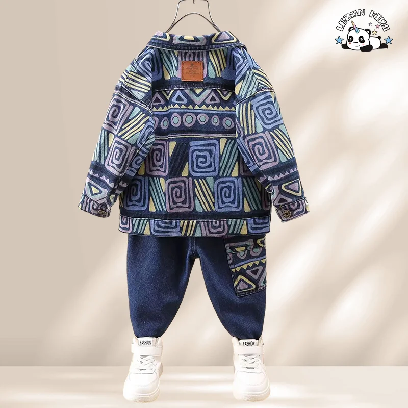 LEZONKIDS - Customizable Fall New Kids Clothing Boys Denim Jacket Jogging Set Fashion Cool Boys Clothing Sets
